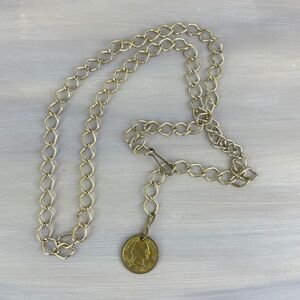 Vintage Gold Metal Chain Belt with Coin